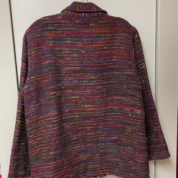 CHICO’S Silk Muticolor Jacket • size 2 aka Large • zip up • striped woven design - Picture 13 of 14